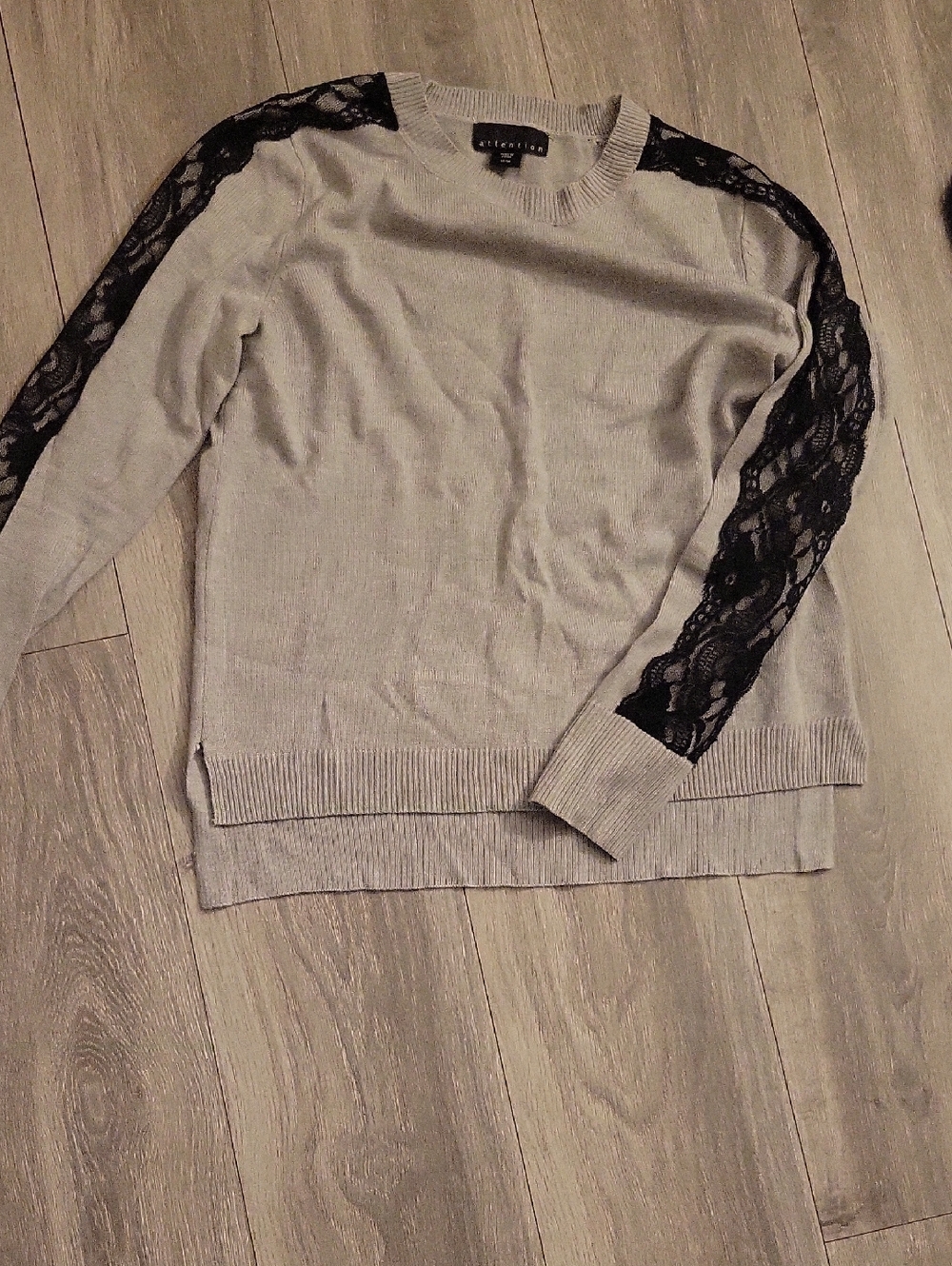 Lace-Trim Crewneck Sweater - Gray